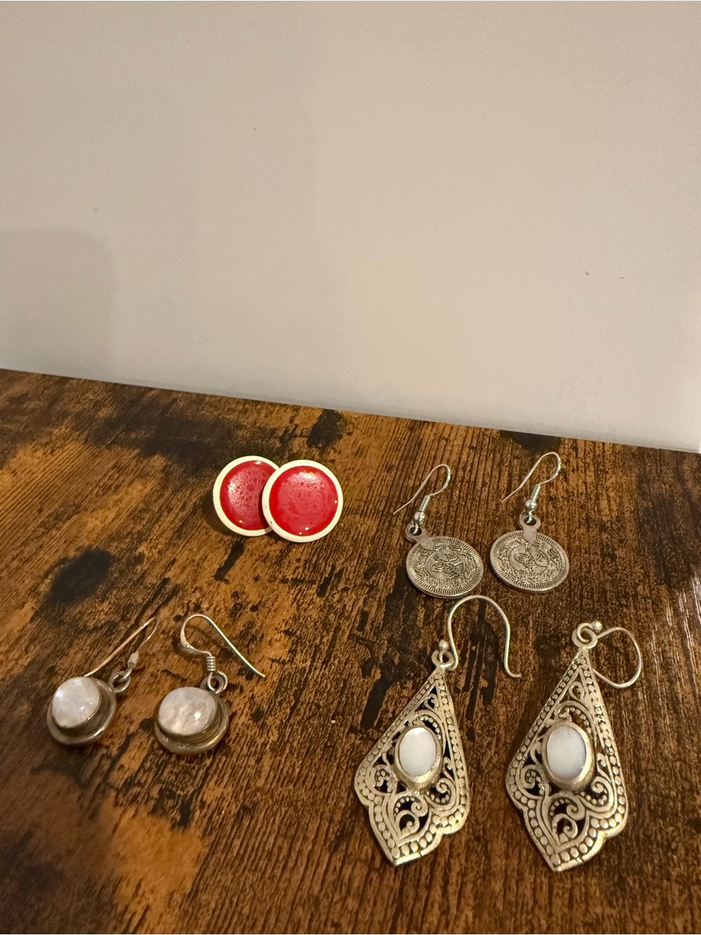 Vintage Red Enamel Round Stud Earrings - Women Jewelry